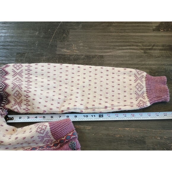 Dale Of Norway Pink Beige Wool Woven Silver Tone Buckle Front Sweater Sz 44 US L - Picture 7 of 7